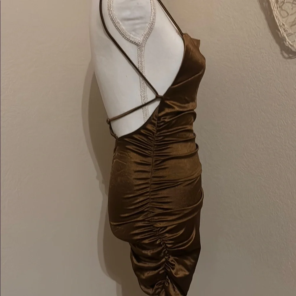 Elegant Brown Satin Dress - Picture 10 of 10